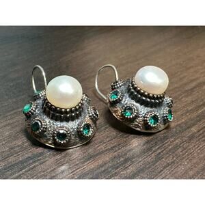 Vintage Faux Pearl Bronze Color Steampunk Style Earrings Fashion Jewelry